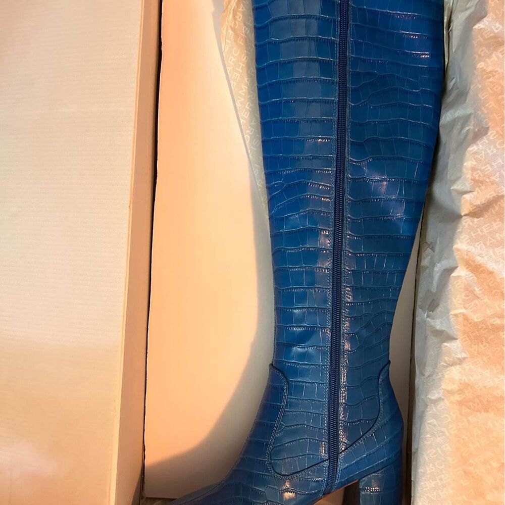 Marc Fisher Croc royal blue high-knee boots. New in the box!